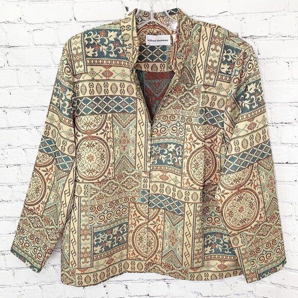 ALFRED DUNNER COLORFUL BROCADE MANDARIN COLLAR JACKET - 14 - Picture 1 of 5